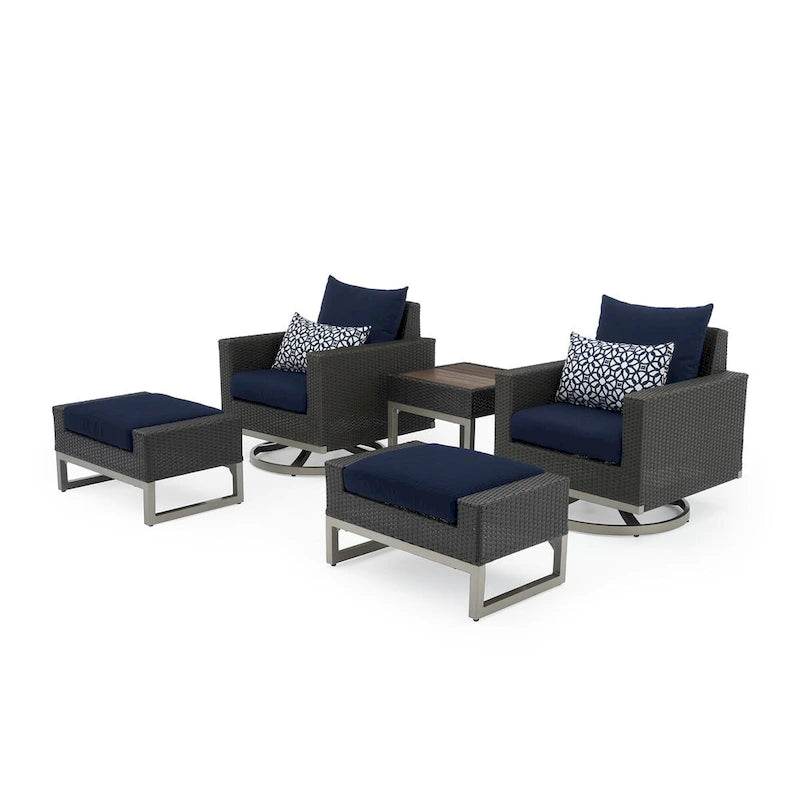Ensemble de 5 fauteuils de jardin Milo Espresso Sunbrella pivotants