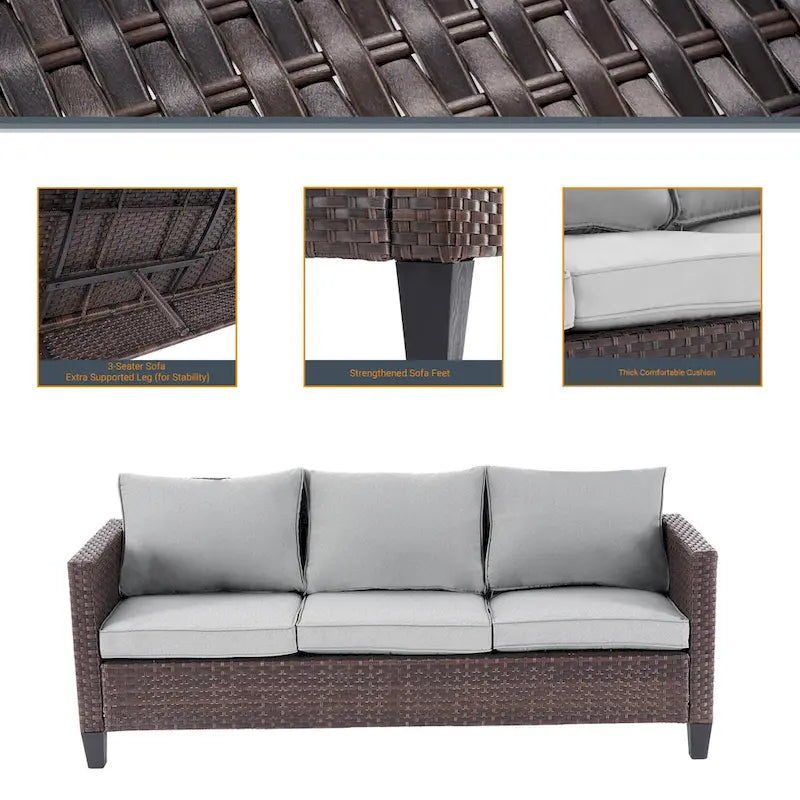 LIVOOSUN Ensemble de 6 pièces de mobilier de patio en osier marron pour conversation avec table d'appoint
