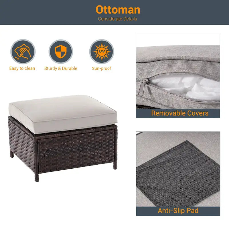 LIVOOSUN Ensemble de 6 pièces de mobilier de patio en osier marron pour conversation avec table d'appoint