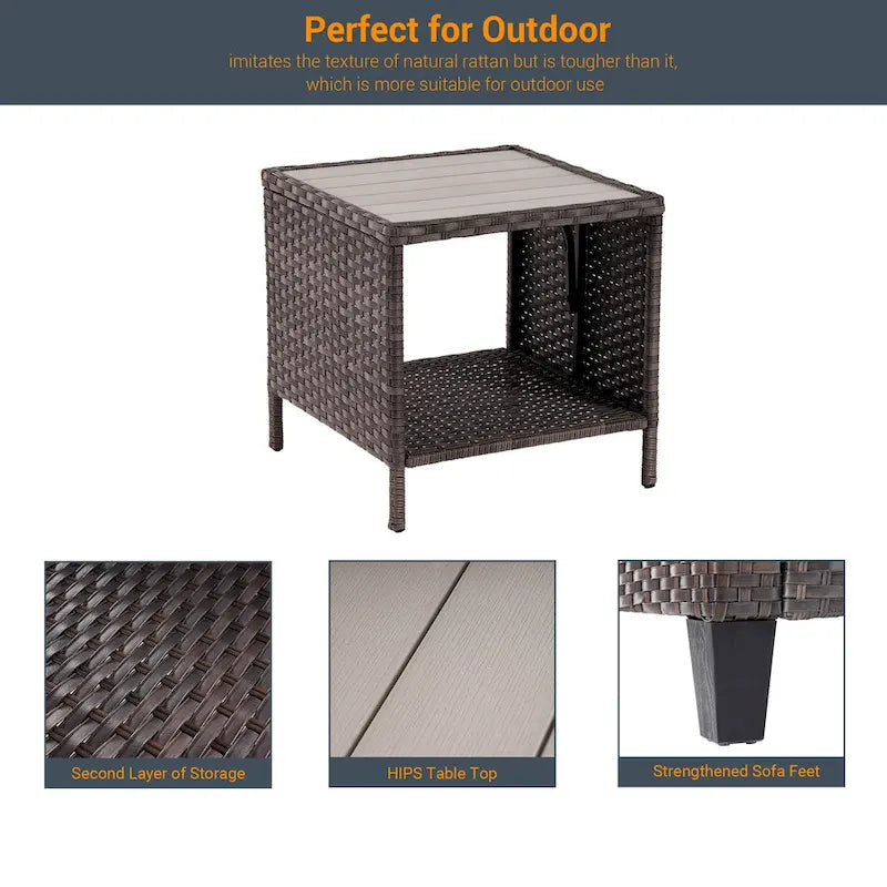 LIVOOSUN Ensemble de 6 pièces de mobilier de patio en osier marron pour conversation avec table d'appoint