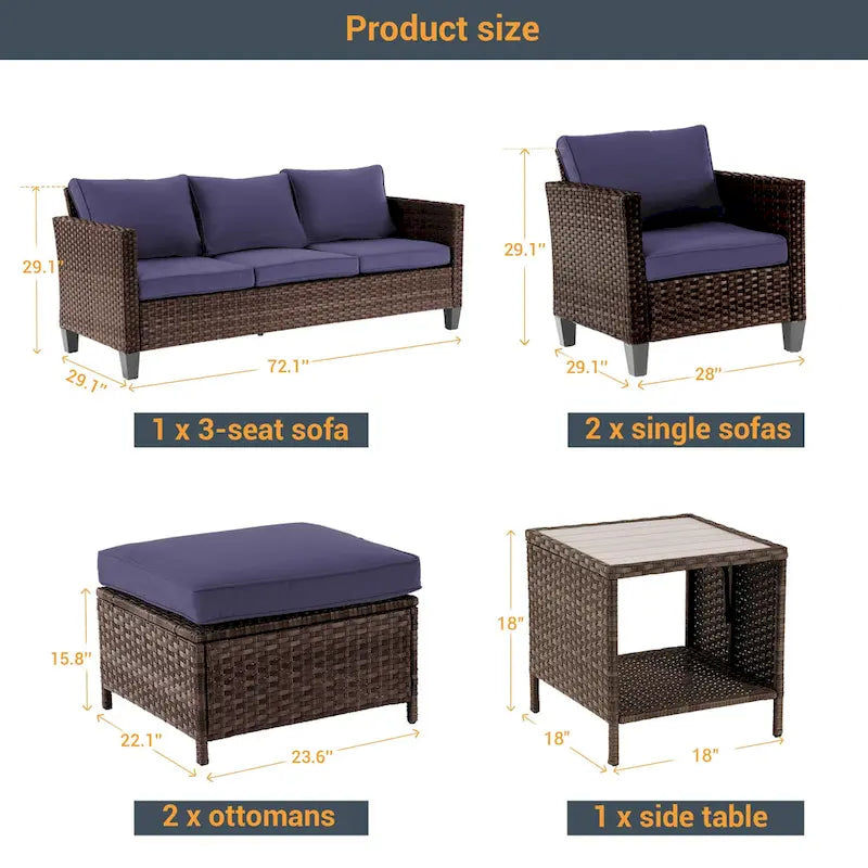 LIVOOSUN Ensemble de 6 pièces de mobilier de patio en osier marron pour conversation avec table d'appoint