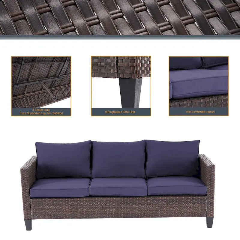 LIVOOSUN Ensemble de 6 pièces de mobilier de patio en osier marron pour conversation avec table d'appoint