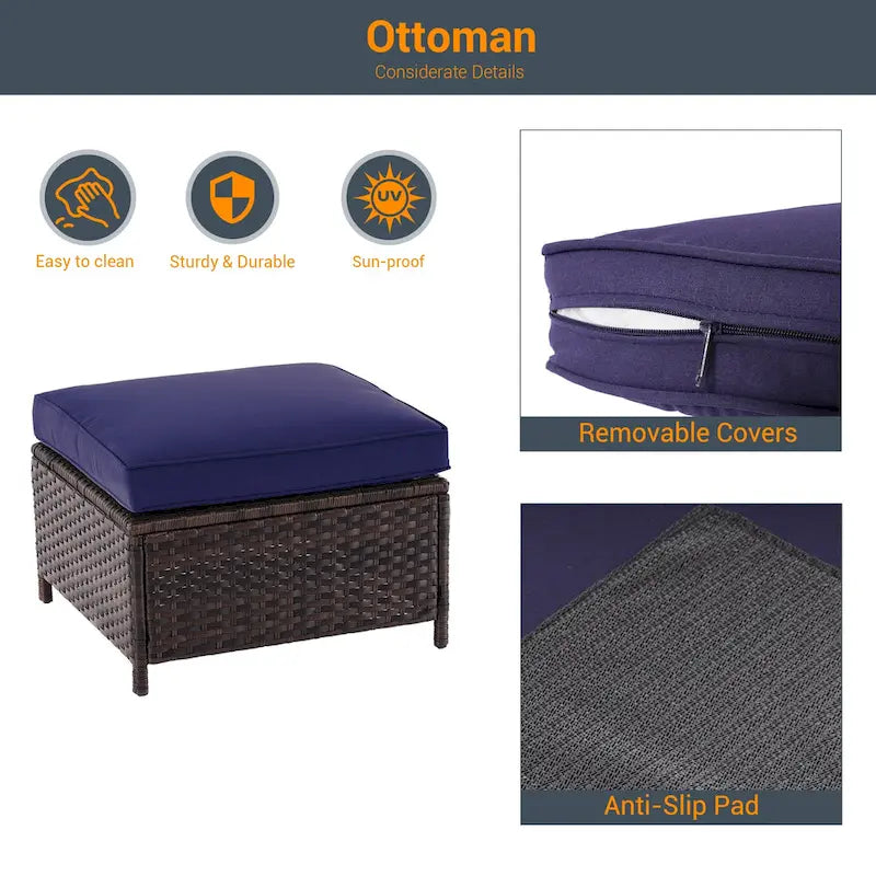 LIVOOSUN Ensemble de 6 pièces de mobilier de patio en osier marron pour conversation avec table d'appoint