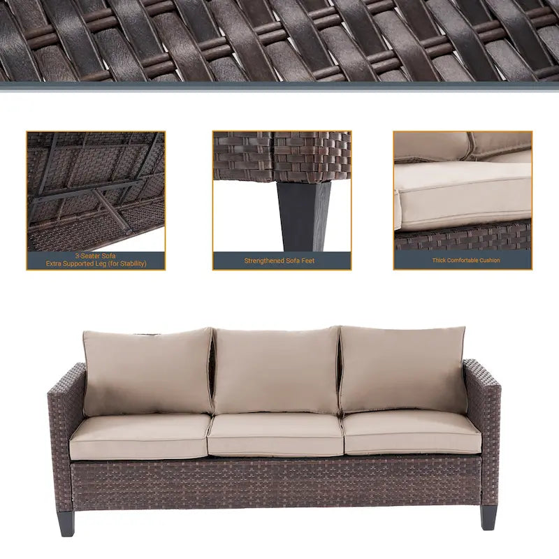 LIVOOSUN Ensemble de 6 pièces de mobilier de patio en osier marron pour conversation avec table d'appoint