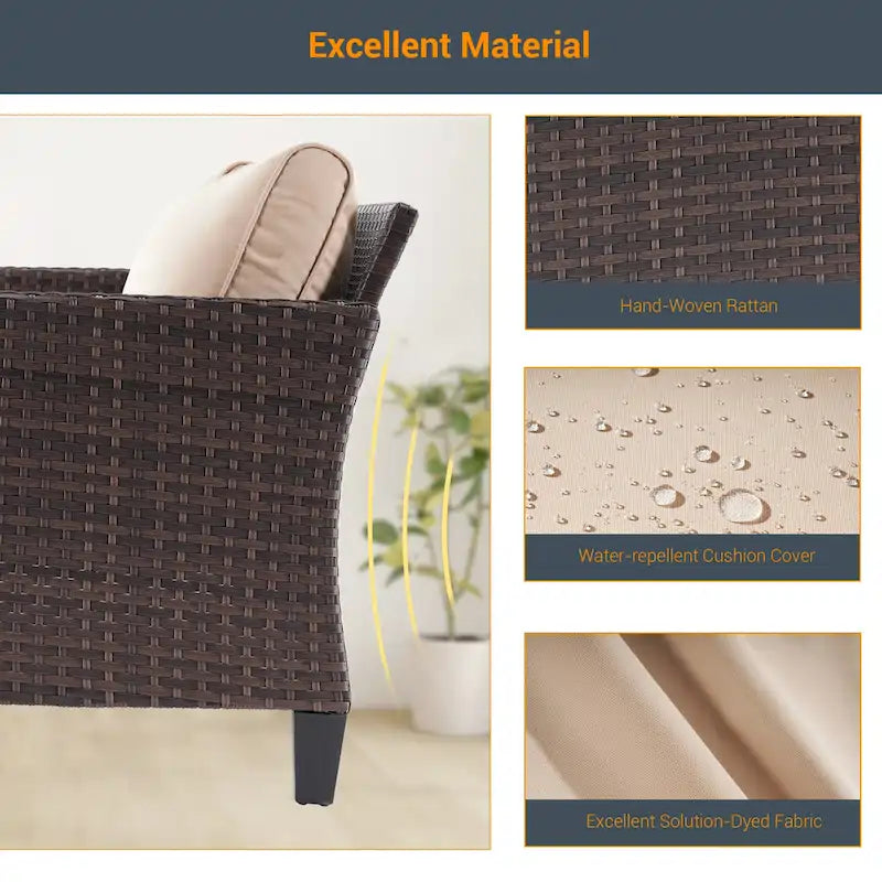 LIVOOSUN Ensemble de 6 pièces de mobilier de patio en osier marron pour conversation avec table d'appoint