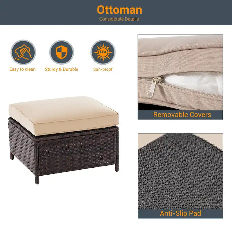 LIVOOSUN Ensemble de 6 pièces de mobilier de patio en osier marron pour conversation avec table d'appoint