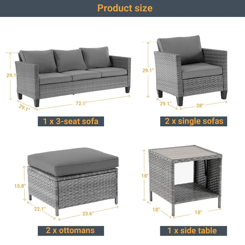 LIVOOSUN Ensemble de 6 pièces de mobilier de patio en osier marron pour conversation avec table d'appoint