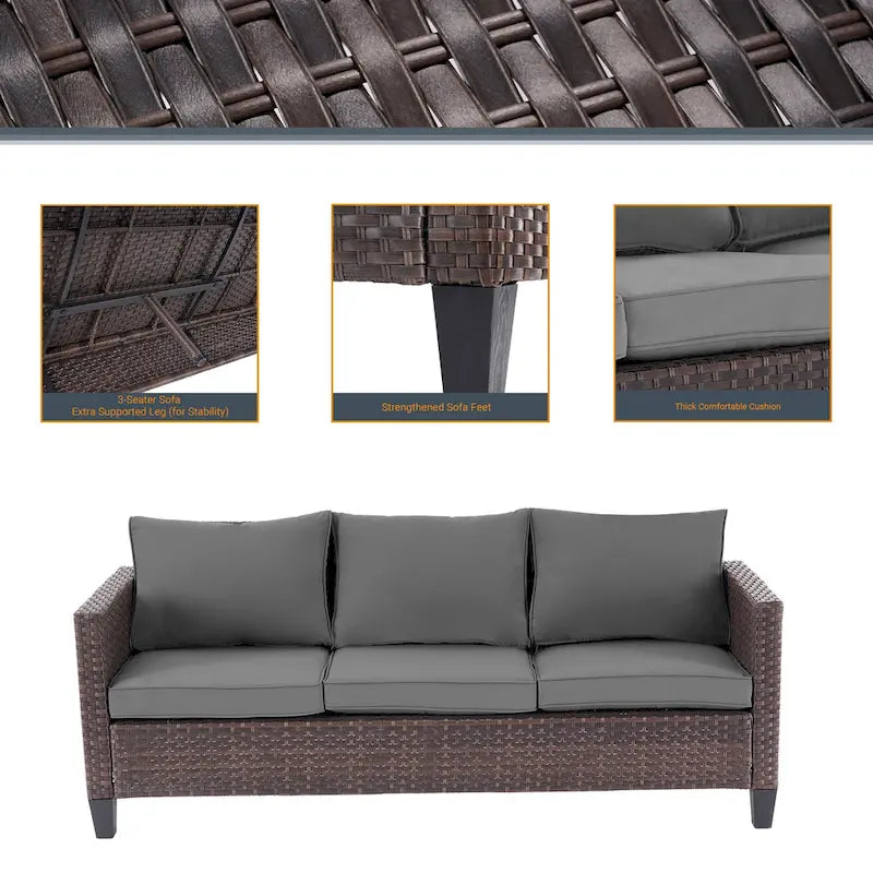 LIVOOSUN Ensemble de 6 pièces de mobilier de patio en osier marron pour conversation avec table d'appoint