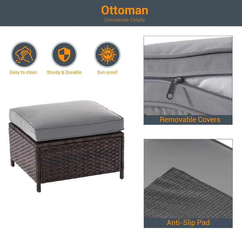 LIVOOSUN Ensemble de 6 pièces de mobilier de patio en osier marron pour conversation avec table d'appoint