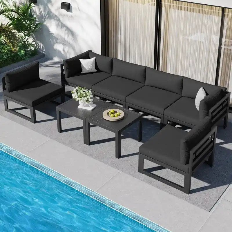 FINCATI Salon de jardin en aluminium, ensemble de conversation d'extérieur avec table – 8 pièces