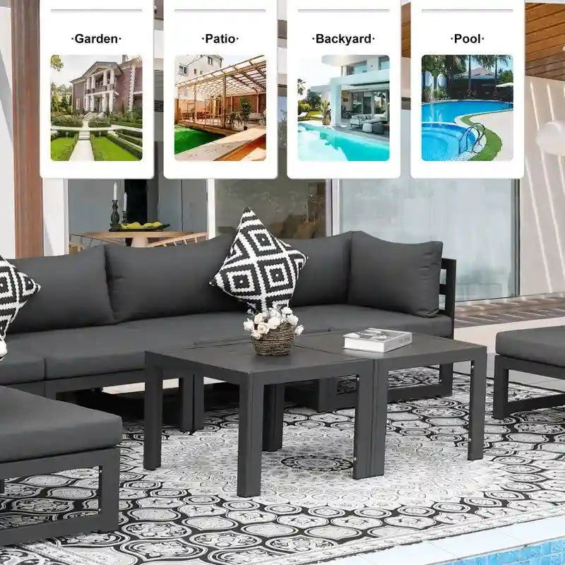 FINCATI Salon de jardin en aluminium, ensemble de conversation d'extérieur avec table – 8 pièces