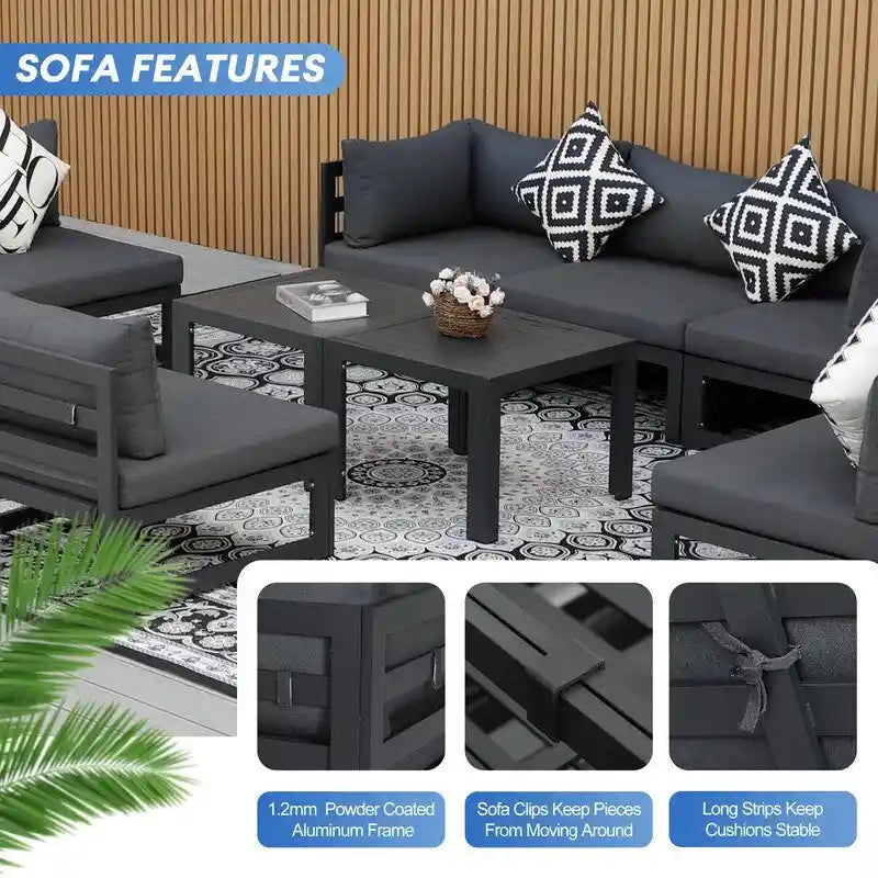 FINCATI Salon de jardin en aluminium, ensemble de conversation d'extérieur avec table – 8 pièces