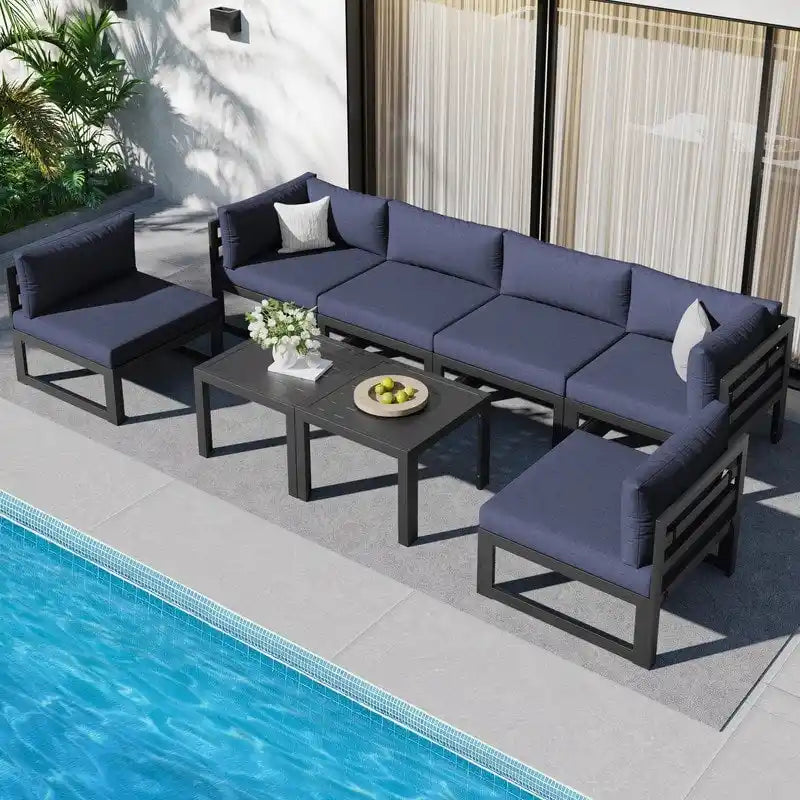 FINCATI Salon de jardin en aluminium, ensemble de conversation d'extérieur avec table – 8 pièces