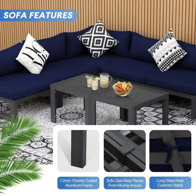 FINCATI Salon de jardin en aluminium, ensemble de conversation d'extérieur avec table – 8 pièces
