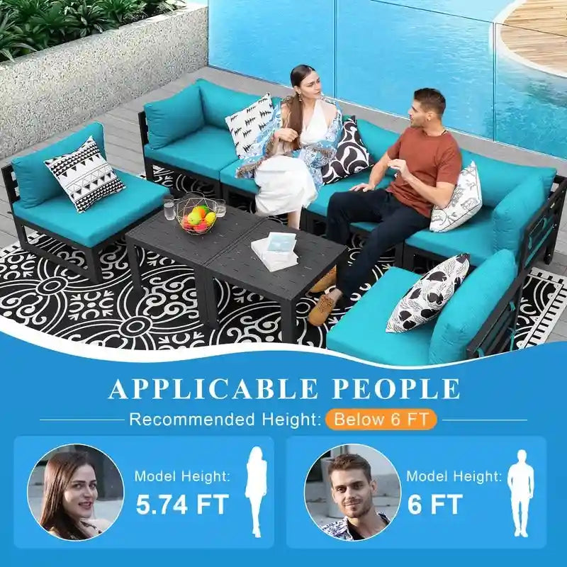 FINCATI Salon de jardin en aluminium, ensemble de conversation d'extérieur avec table – 8 pièces