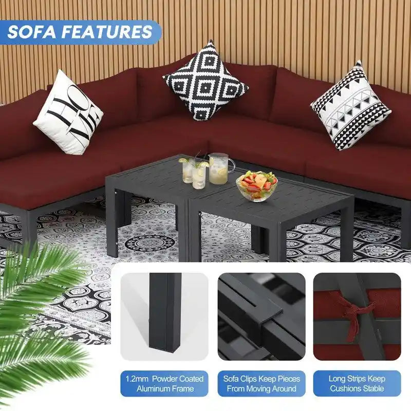 FINCATI Salon de jardin en aluminium, ensemble de conversation d'extérieur avec table – 8 pièces