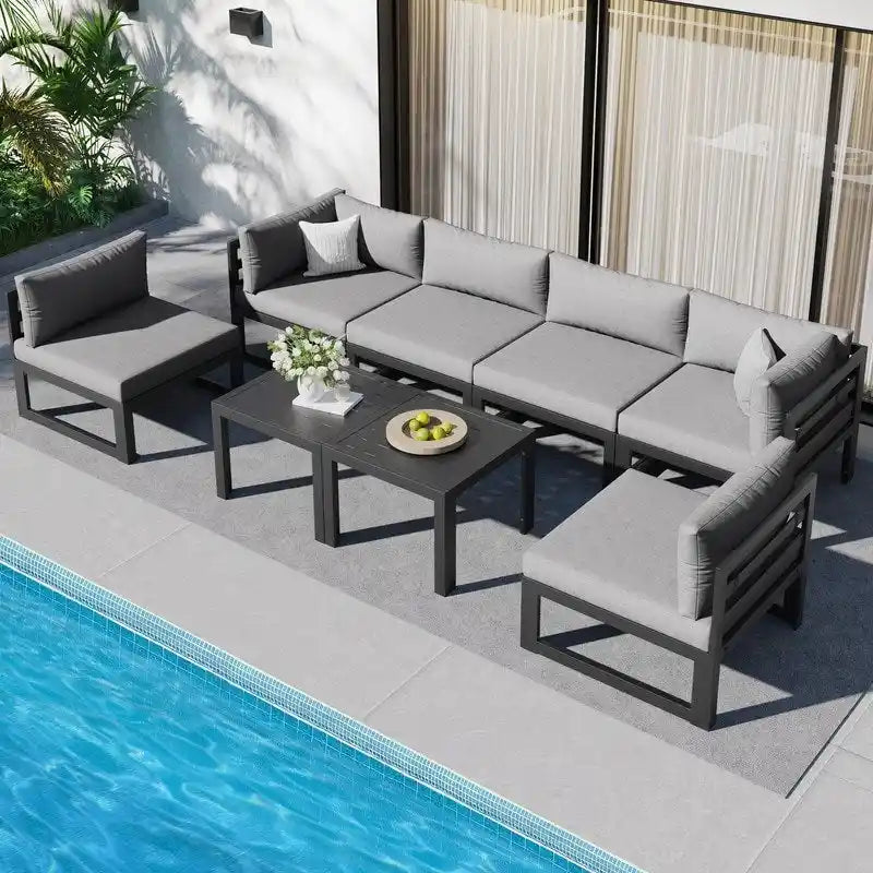 FINCATI Salon de jardin en aluminium, ensemble de conversation d'extérieur avec table – 8 pièces