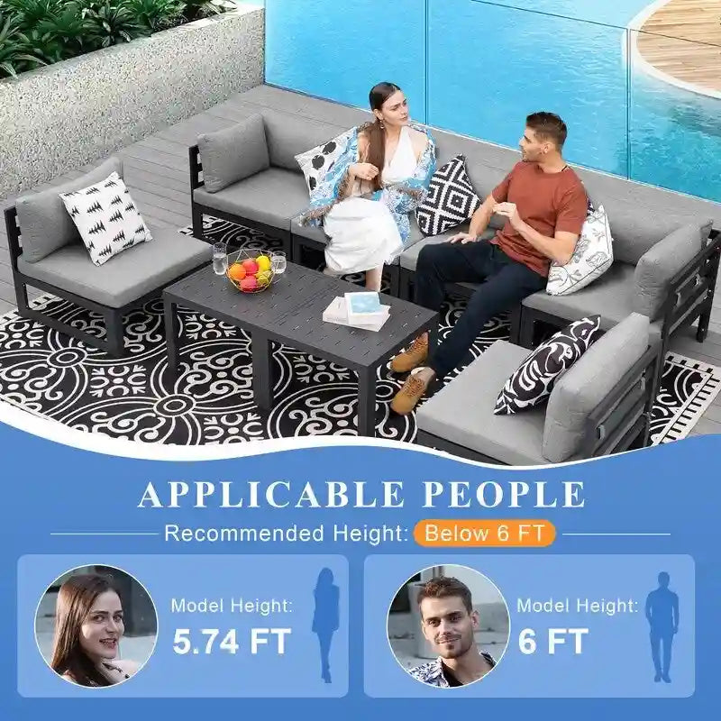 FINCATI Salon de jardin en aluminium, ensemble de conversation d'extérieur avec table – 8 pièces