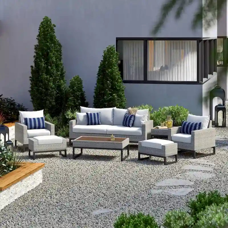 Ensemble de salon de jardin profond 7 pièces Milo Gray Sunbrella avec table
