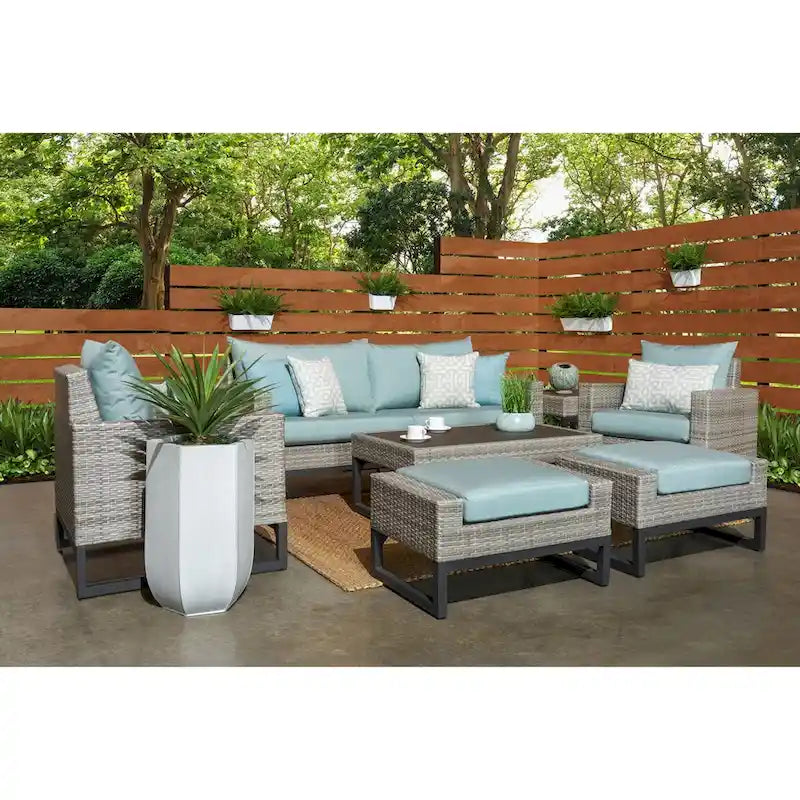 Ensemble de salon de jardin profond 7 pièces Milo Gray Sunbrella avec table