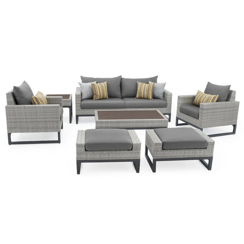 Ensemble de salon de jardin profond 7 pièces Milo Gray Sunbrella avec table