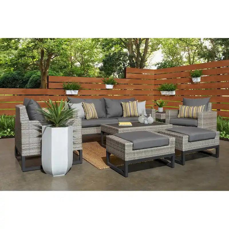 Ensemble de salon de jardin profond 7 pièces Milo Gray Sunbrella avec table