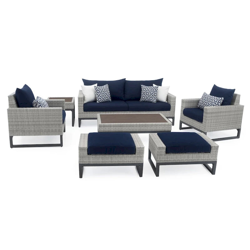 Ensemble de salon de jardin profond 7 pièces Milo Gray Sunbrella avec table