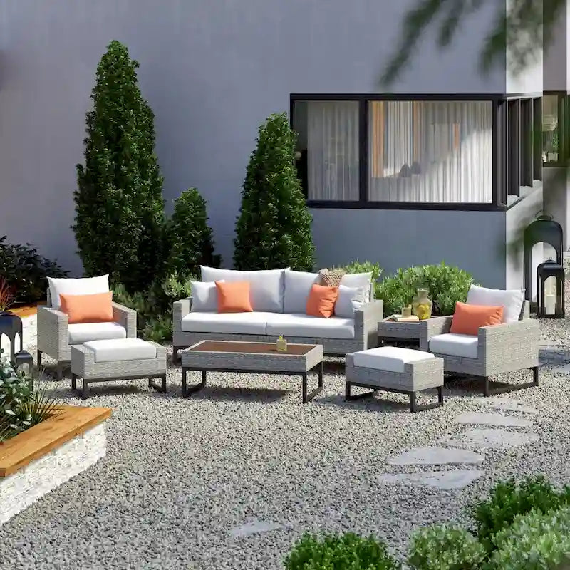 Ensemble de salon de jardin profond 7 pièces Milo Gray Sunbrella avec table