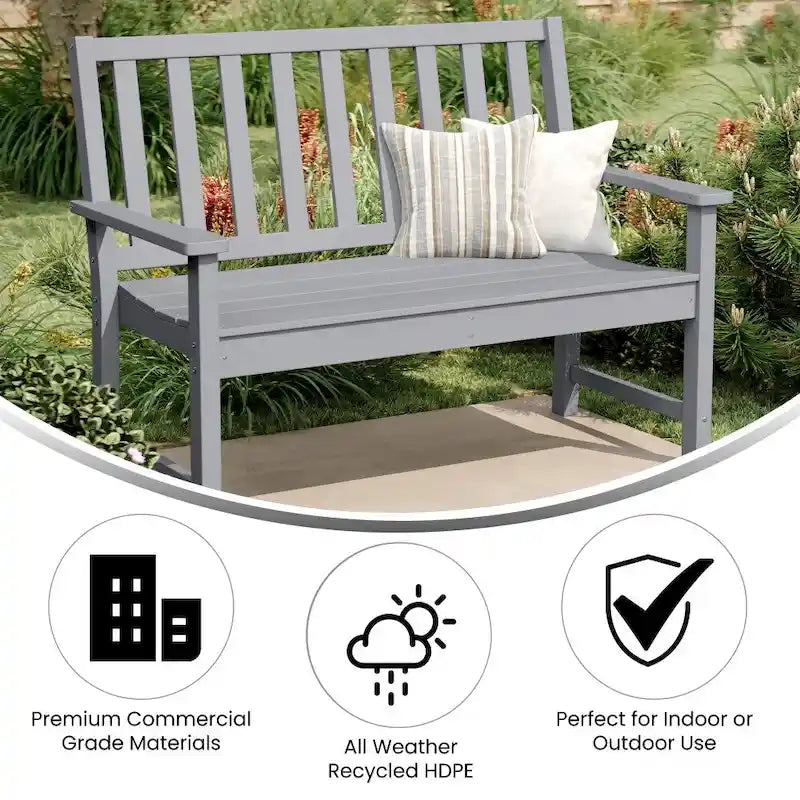 Banc Intérieur-Extérieur en PEHD Recyclé avec Assise Ergonomique et Accoudoirs Intégrés