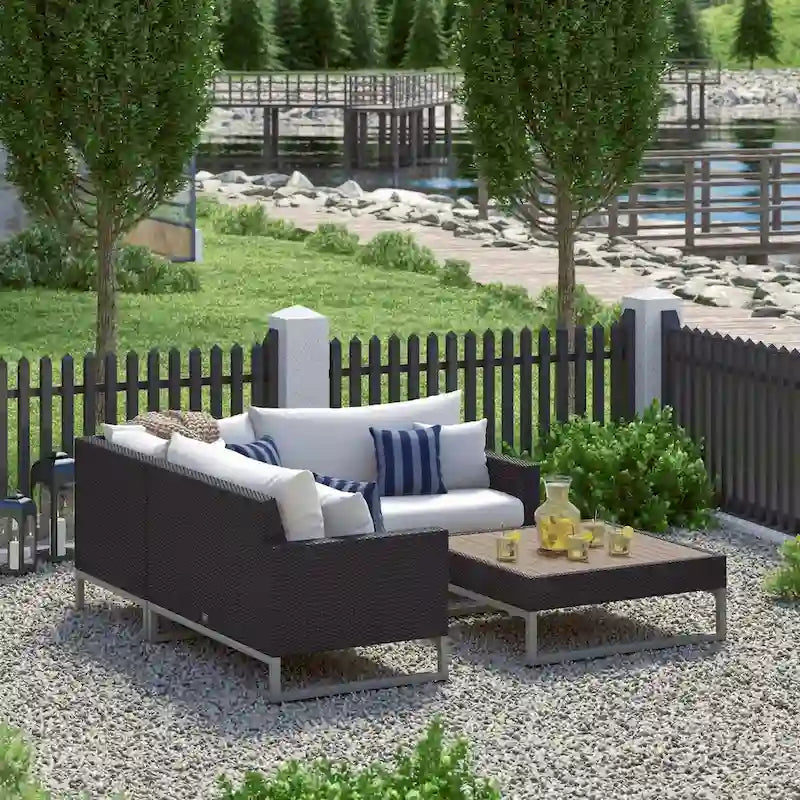 Sectionnel d'extérieur 4 pièces Milo Espresso Sunbrella avec table pour patio