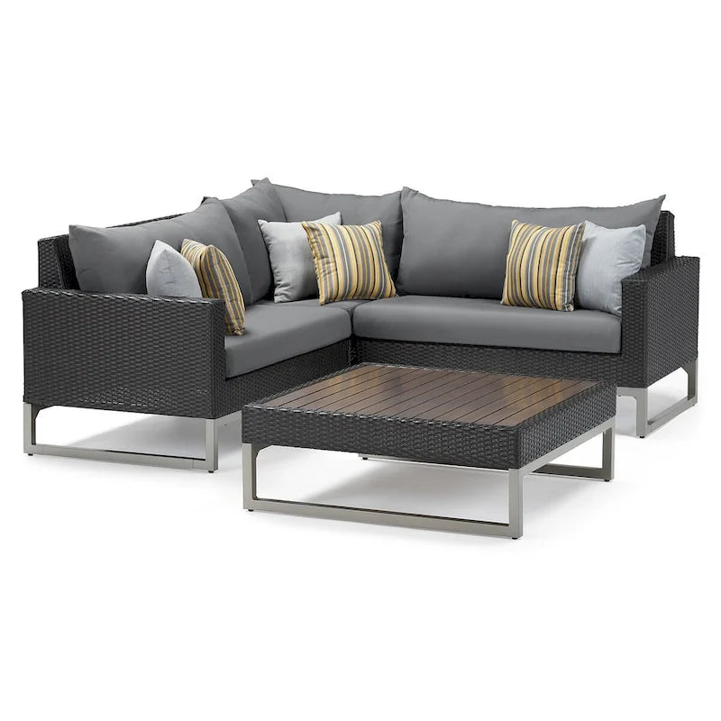 Sectionnel d'extérieur 4 pièces Milo Espresso Sunbrella avec table pour patio