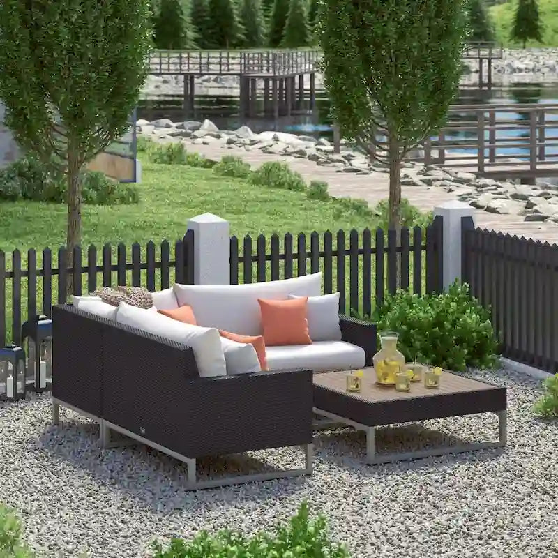 Sectionnel d'extérieur 4 pièces Milo Espresso Sunbrella avec table pour patio