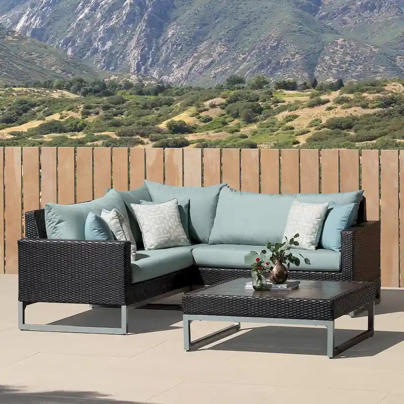 Sectionnel d'extérieur 4 pièces Milo Espresso Sunbrella avec table pour patio