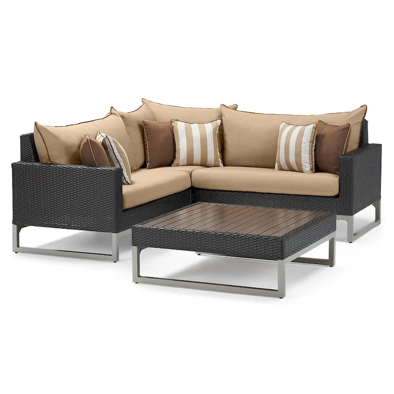 Sectionnel d'extérieur 4 pièces Milo Espresso Sunbrella avec table pour patio