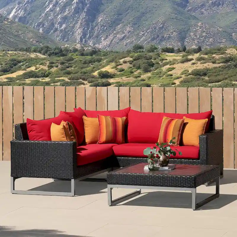 Sectionnel d'extérieur 4 pièces Milo Espresso Sunbrella avec table pour patio