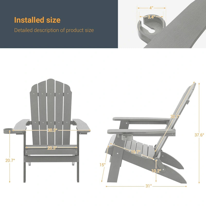 Lot de 4 chaises Adirondack pliantes d'extérieur LIVOOSUN avec porte-gobelet