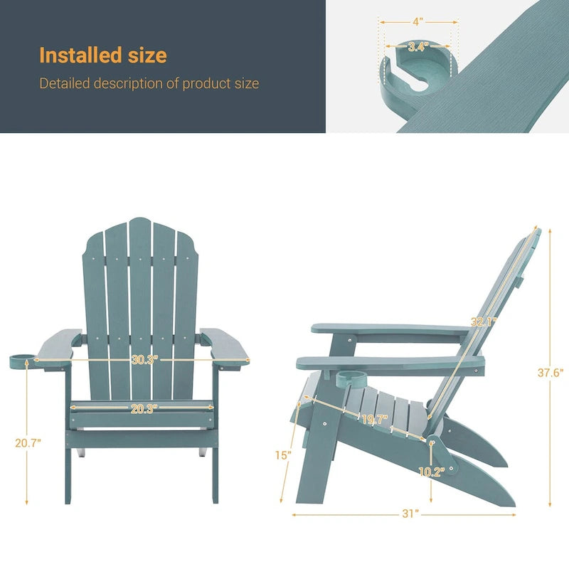 Lot de 4 chaises Adirondack pliantes d'extérieur LIVOOSUN avec porte-gobelet