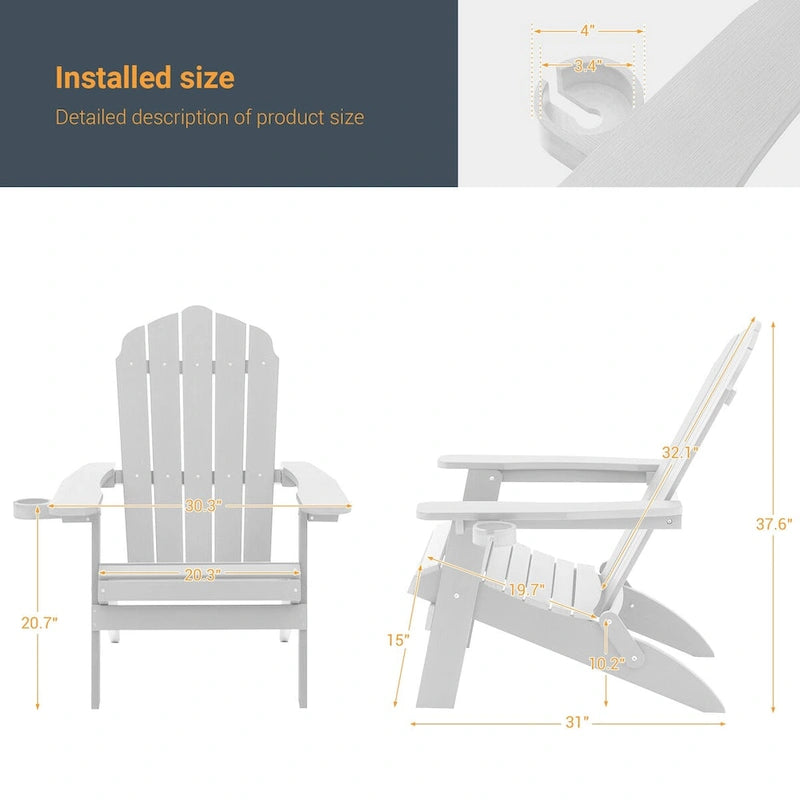 Lot de 4 chaises Adirondack pliantes d'extérieur LIVOOSUN avec porte-gobelet