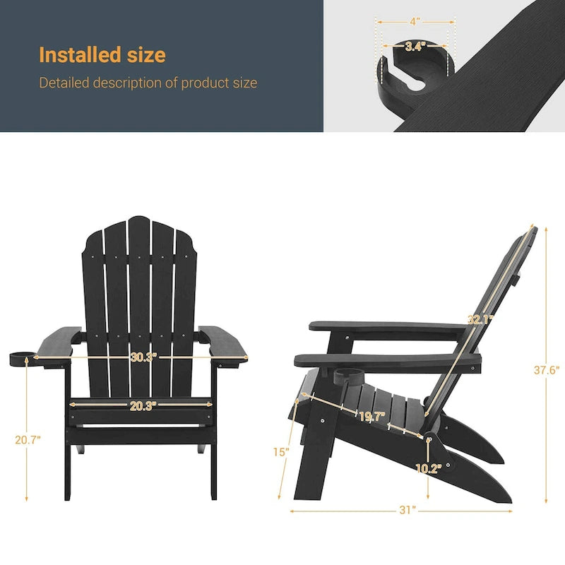 Lot de 4 chaises Adirondack pliantes d'extérieur LIVOOSUN avec porte-gobelet