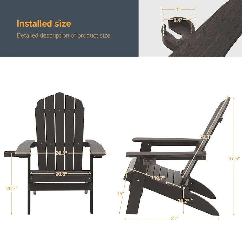 Lot de 4 chaises Adirondack pliantes d'extérieur LIVOOSUN avec porte-gobelet