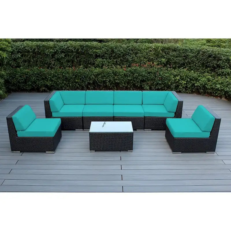 Ensemble de conversation Ohana Outdoor de 7 pièces avec coussins et osier noir - Aucun assemblage requis