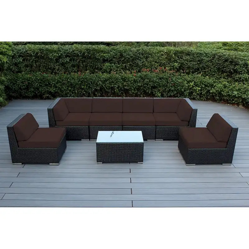 Ensemble de conversation Ohana Outdoor de 7 pièces avec coussins et osier noir - Aucun assemblage requis