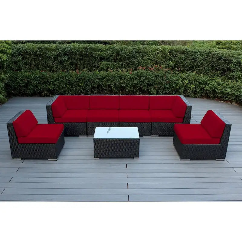 Ensemble de conversation Ohana Outdoor de 7 pièces avec coussins et osier noir - Aucun assemblage requis