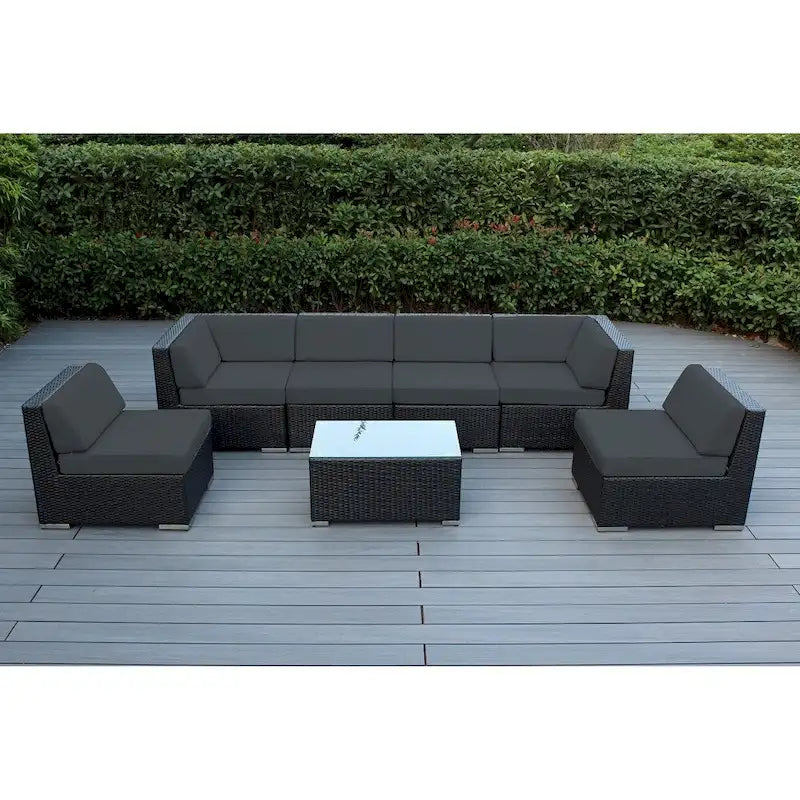 Ensemble de conversation Ohana Outdoor de 7 pièces avec coussins et osier noir - Aucun assemblage requis