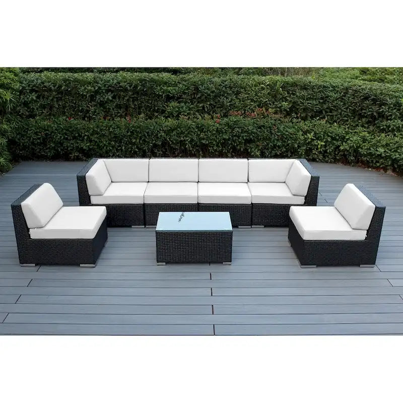 Ensemble de conversation Ohana Outdoor de 7 pièces avec coussins et osier noir - Aucun assemblage requis