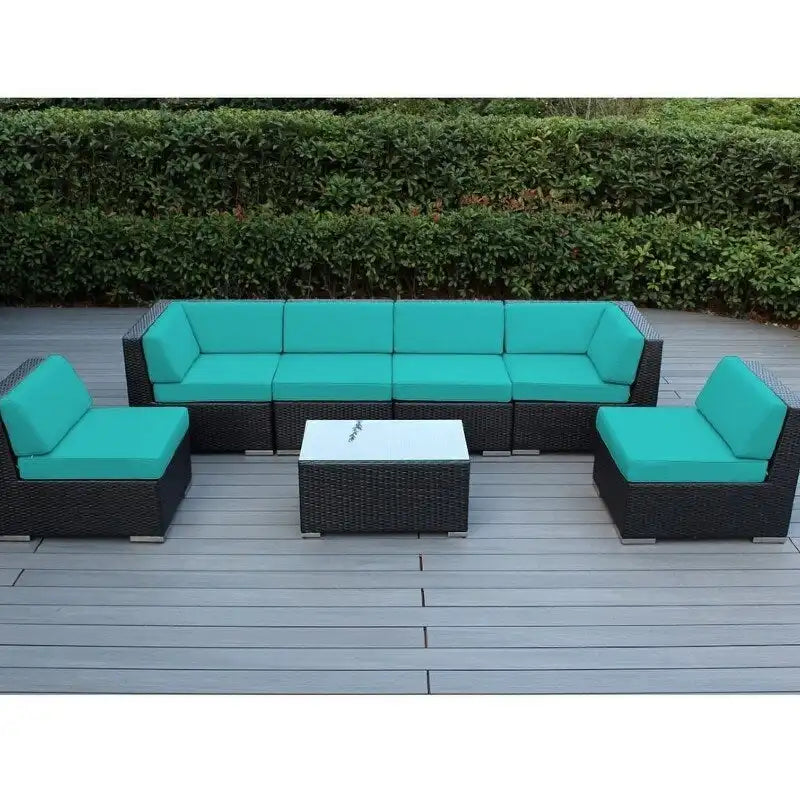 Ensemble de conversation Ohana Outdoor de 7 pièces avec coussins et osier noir - Aucun assemblage requis