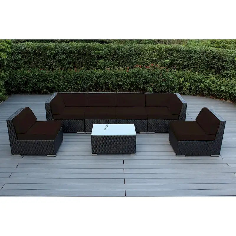 Ensemble de conversation Ohana Outdoor de 7 pièces avec coussins et osier noir - Aucun assemblage requis