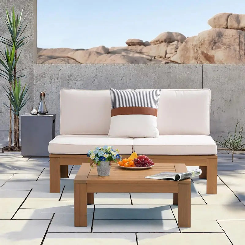 Outdoor 80 RUST-RESISTANT ACACIA Wood Sofa Loveseat Free Standing with Cushions