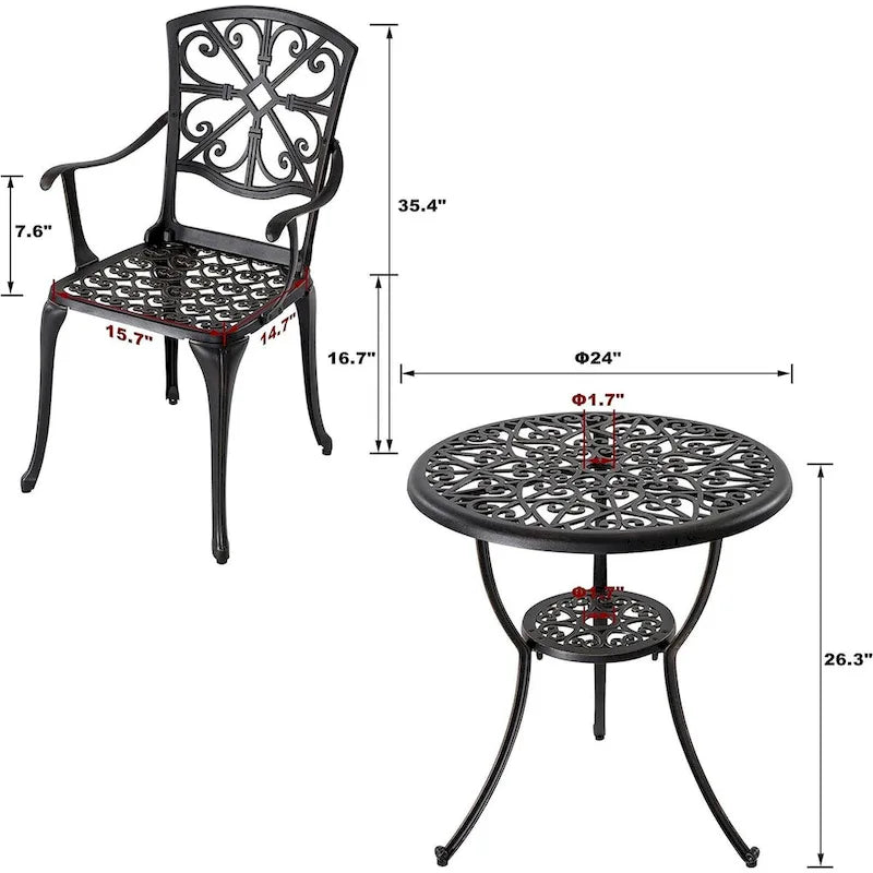 Ensemble de table de bistrot en fonte d'aluminium, mobilier résistant aux intempéries et chaises
