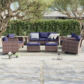 Ensemble de canapé d'extérieur modulable LIVOOSUN 8 pièces avec fauteuil à bascule pivotant, en osier marron et pouf